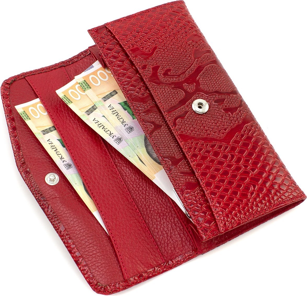 Кожаный лаковый кошелек красного цвета с узором под змею KARYA (21062)