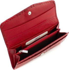 Кожаный лаковый кошелек красного цвета с узором под змею KARYA (21062) - 2
