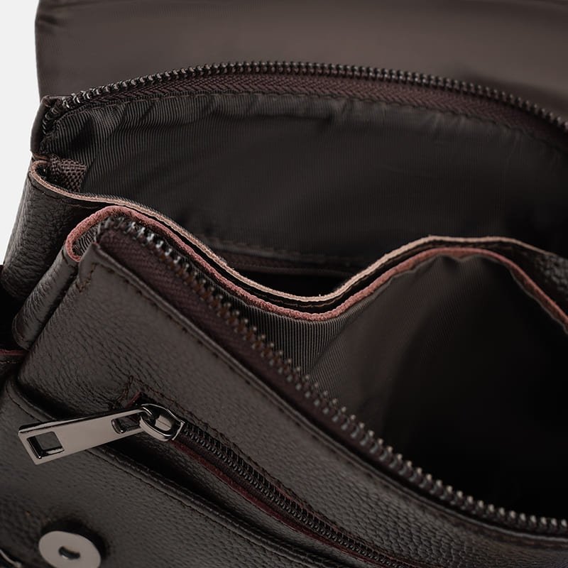 Коричнева чоловіча сумка на плече з натуральної шкіри з клапаном Borsa Leather (21316)