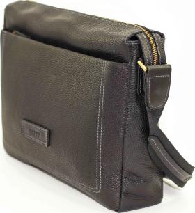 Вместительная мужская сумка мессенджер из фактурной кожи черного цвета VATTO (12000) - 2