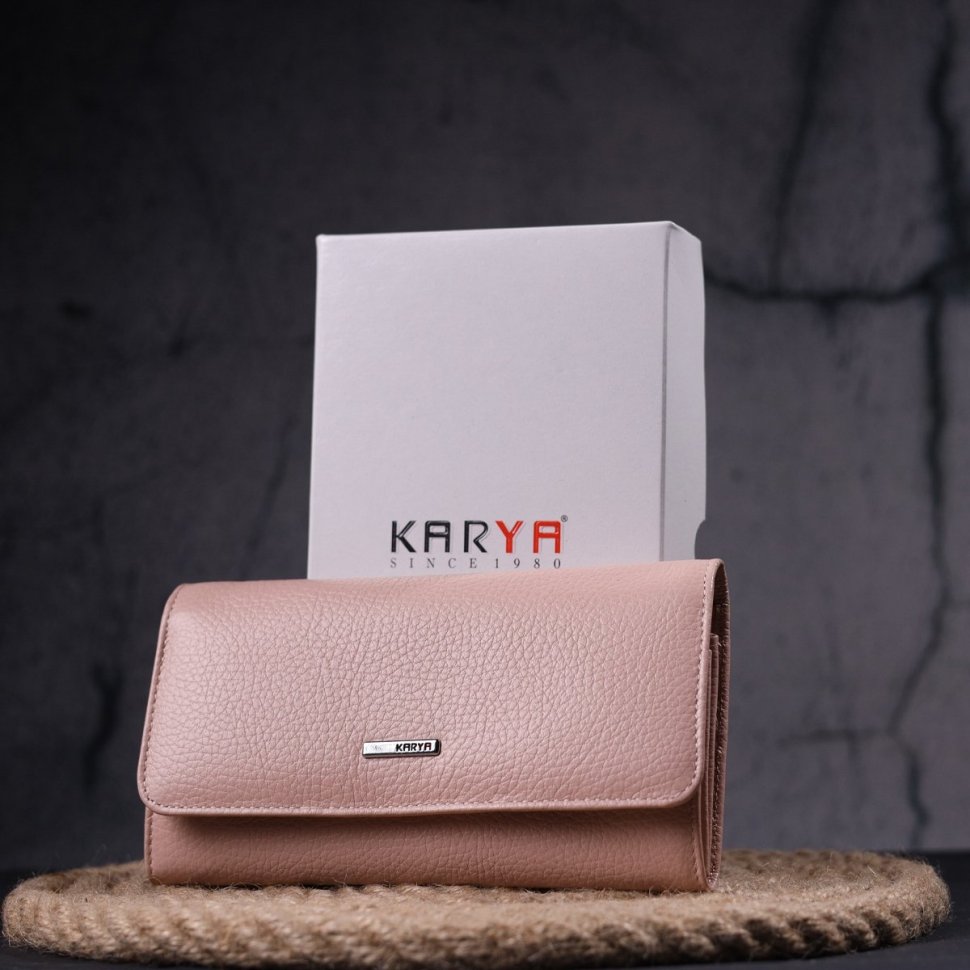Красивый вместительный женский кошелек пудрового цвета из натуральной кожи KARYA (2421361)