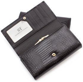 Черный лаковый кошелек с монетницей и блоком для карт ST Leather (16289)