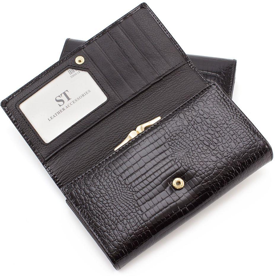 Чорний лаковий гаманець з монетницьою і блоком для карт ST Leather (16289)