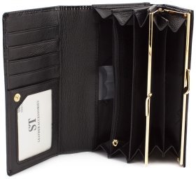 Чорний лаковий гаманець з монетницьою і блоком для карт ST Leather (16289)