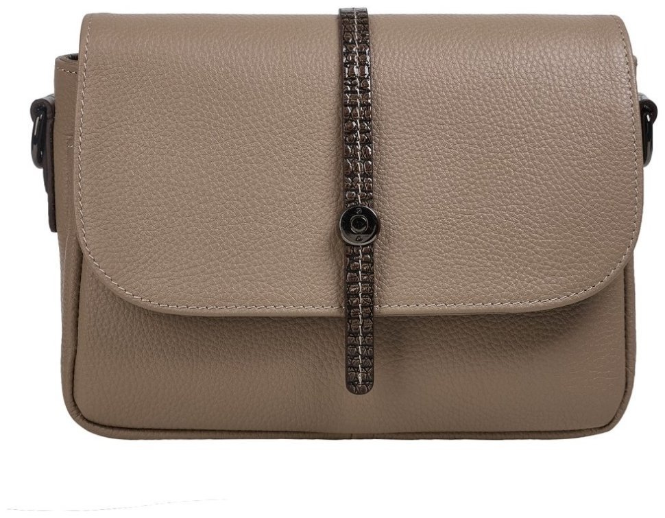 Повседневная женская сумка из натуральной кожи флотар с клапаном на магните Desisan 107459 бежевого цвета modnotak фото №1