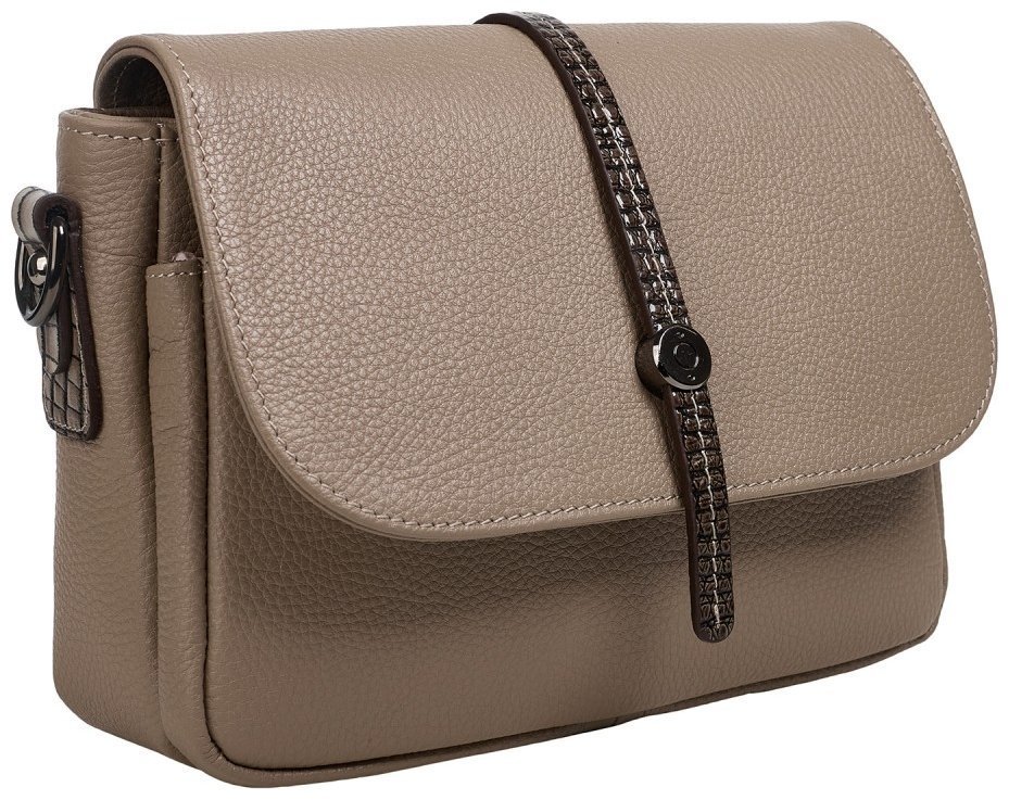 Повседневная женская сумка из натуральной кожи флотар с клапаном на магните Desisan 107459 бежевого цвета modnotak фото №2