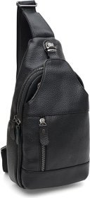 Чорний чоловічий шкіряний слінг-рюкзак через плече Keizer (22096)
