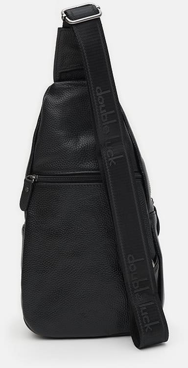 Черный мужской кожаный слинг-рюкзак через плечо Keizer (22096)