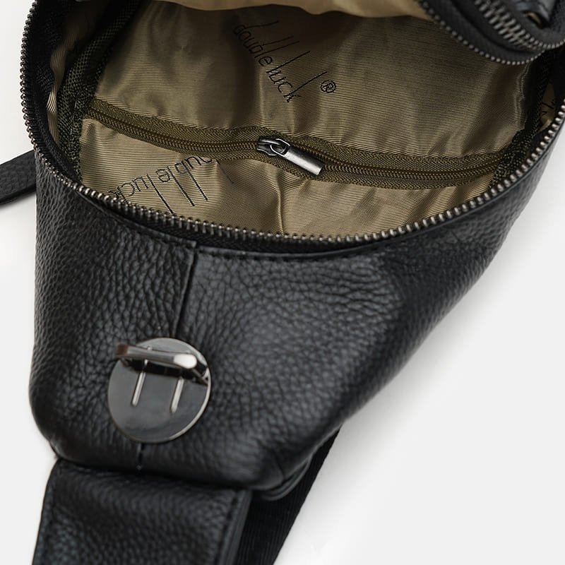 Черный мужской кожаный слинг-рюкзак через плечо Keizer (22096)
