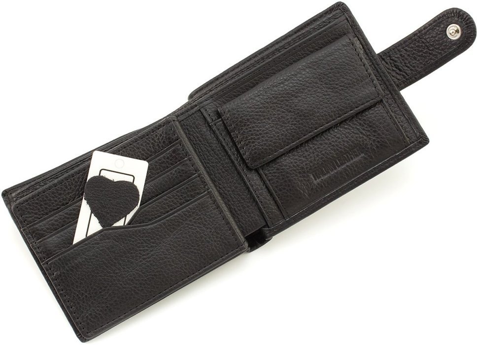 Невеликий чоловічий портмоне з натуральної чорної шкіри з блоком під карти ST Leather 1767459
