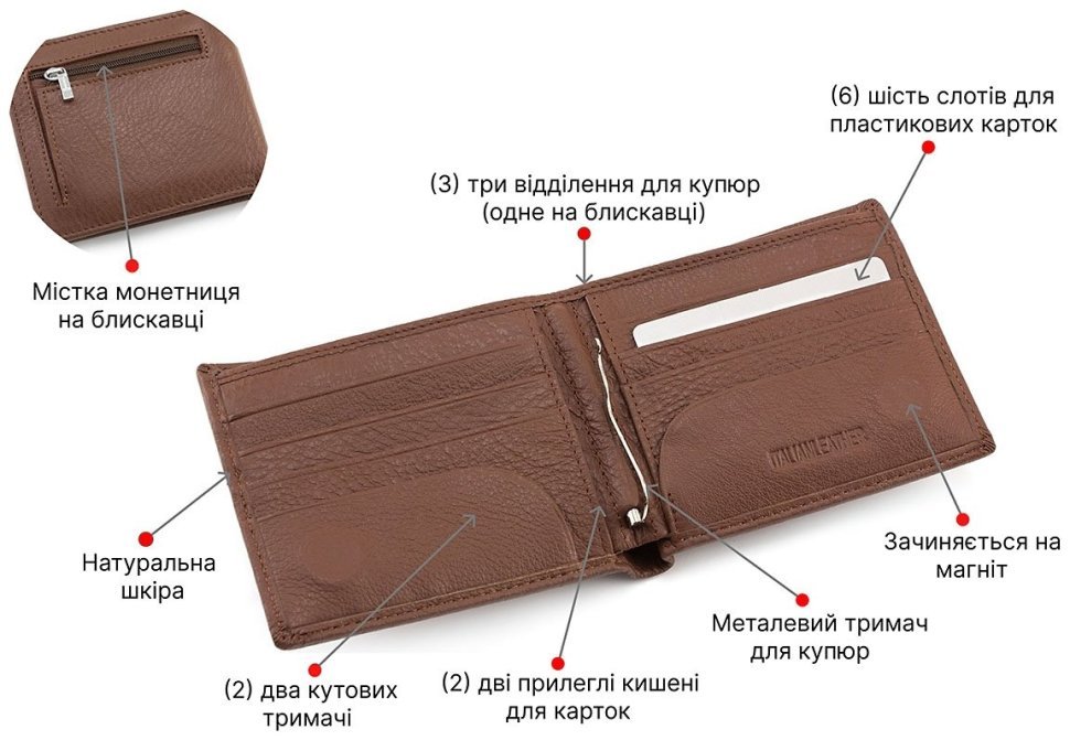 Стильний гаманець коричневого кольору на магніті ST Leather (16523) modnotak фото №4
