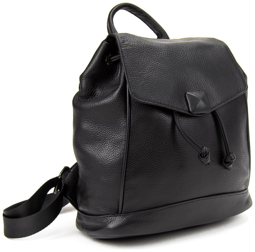 Женский кожаный рюкзак черного цвета с откидным клапаном Olivia Leather 77559
