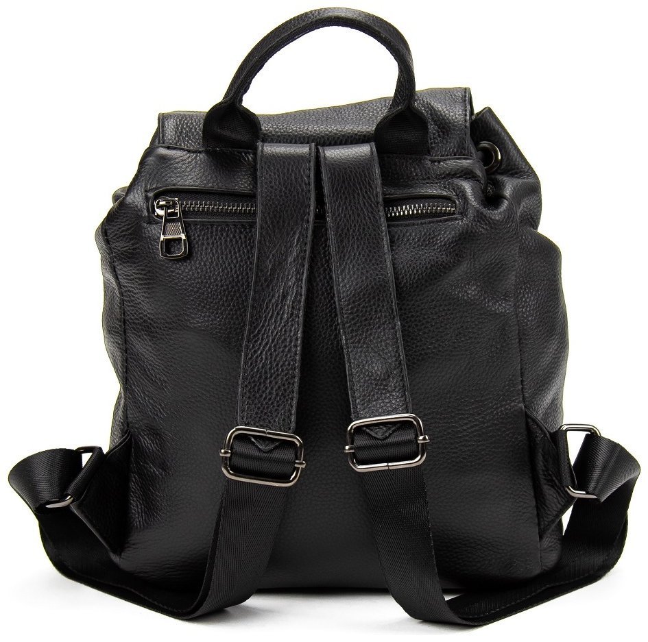 Шкіряний жіночий рюкзак чорного кольору з відкидним клапаном Olivia Leather 77559