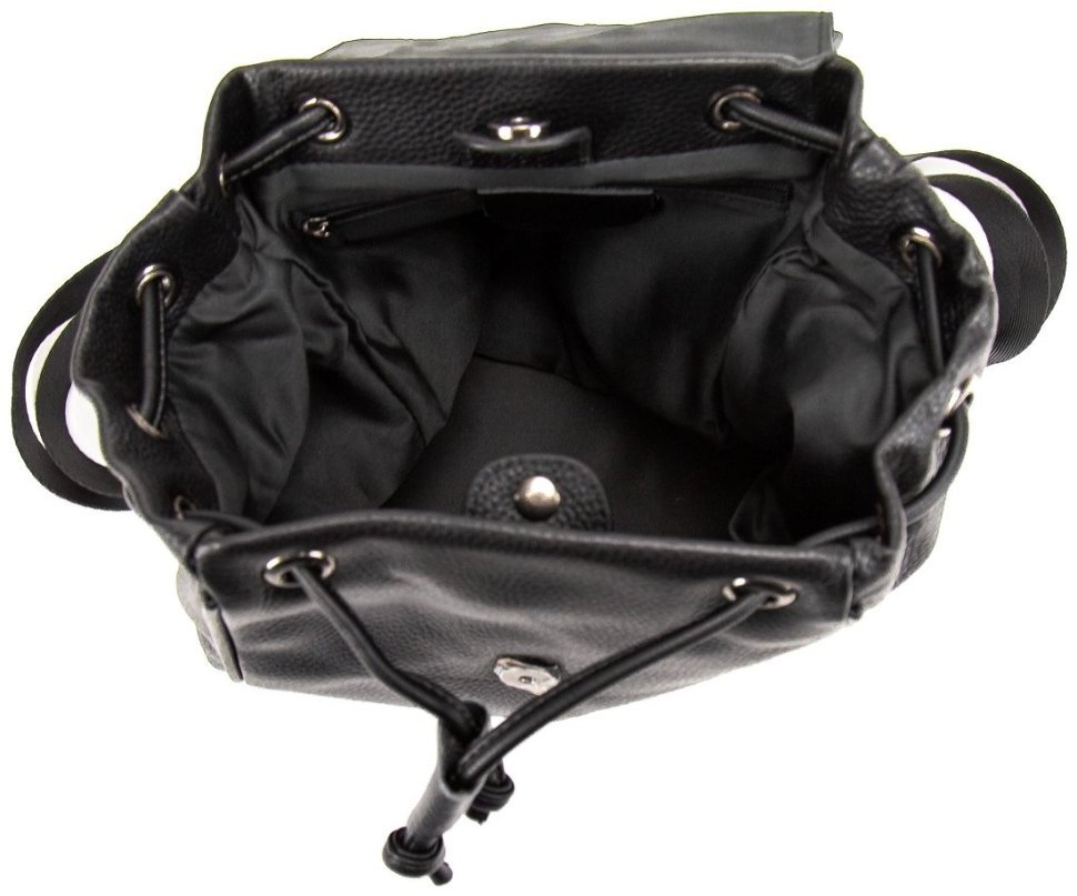 Шкіряний жіночий рюкзак чорного кольору з відкидним клапаном Olivia Leather 77559