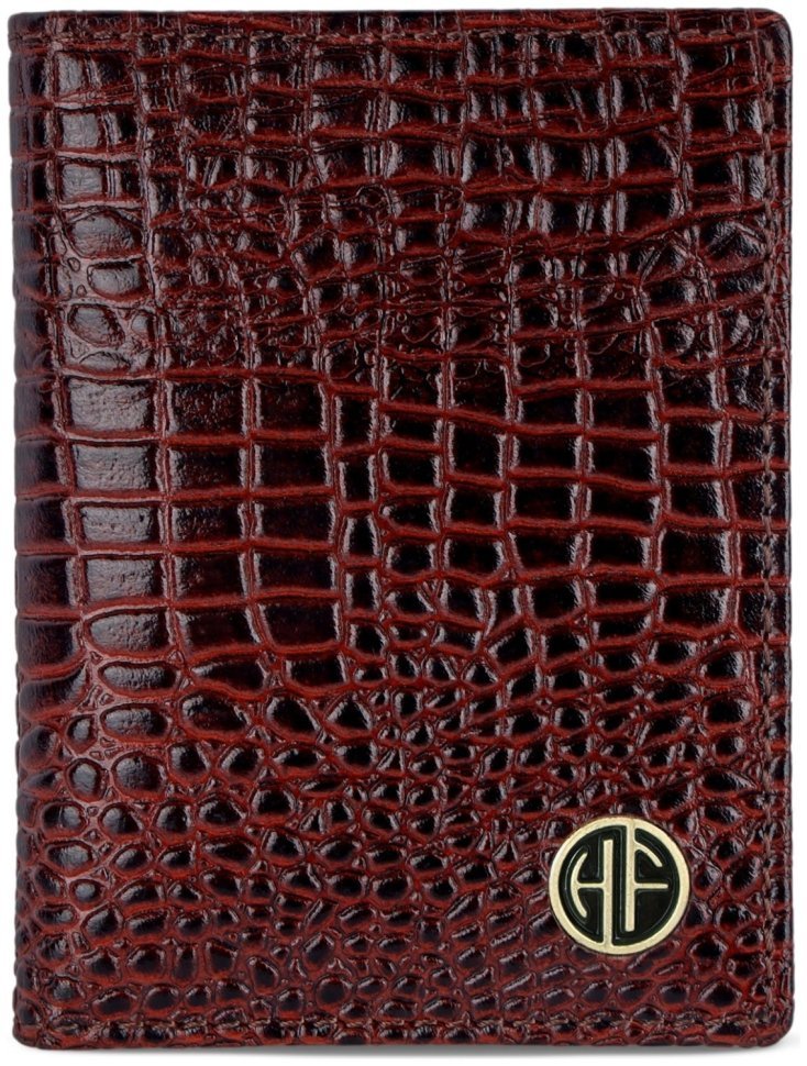 Картхолдер из натуральной кожи с фактурой под крокодила Hammonds Flycatcher CC606 коричневого цвета 107959 modnotak фото №1