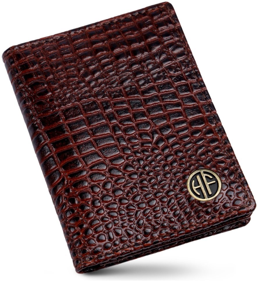 Картхолдер из натуральной кожи с фактурой под крокодила Hammonds Flycatcher CC606 коричневого цвета 107959 modnotak фото №3