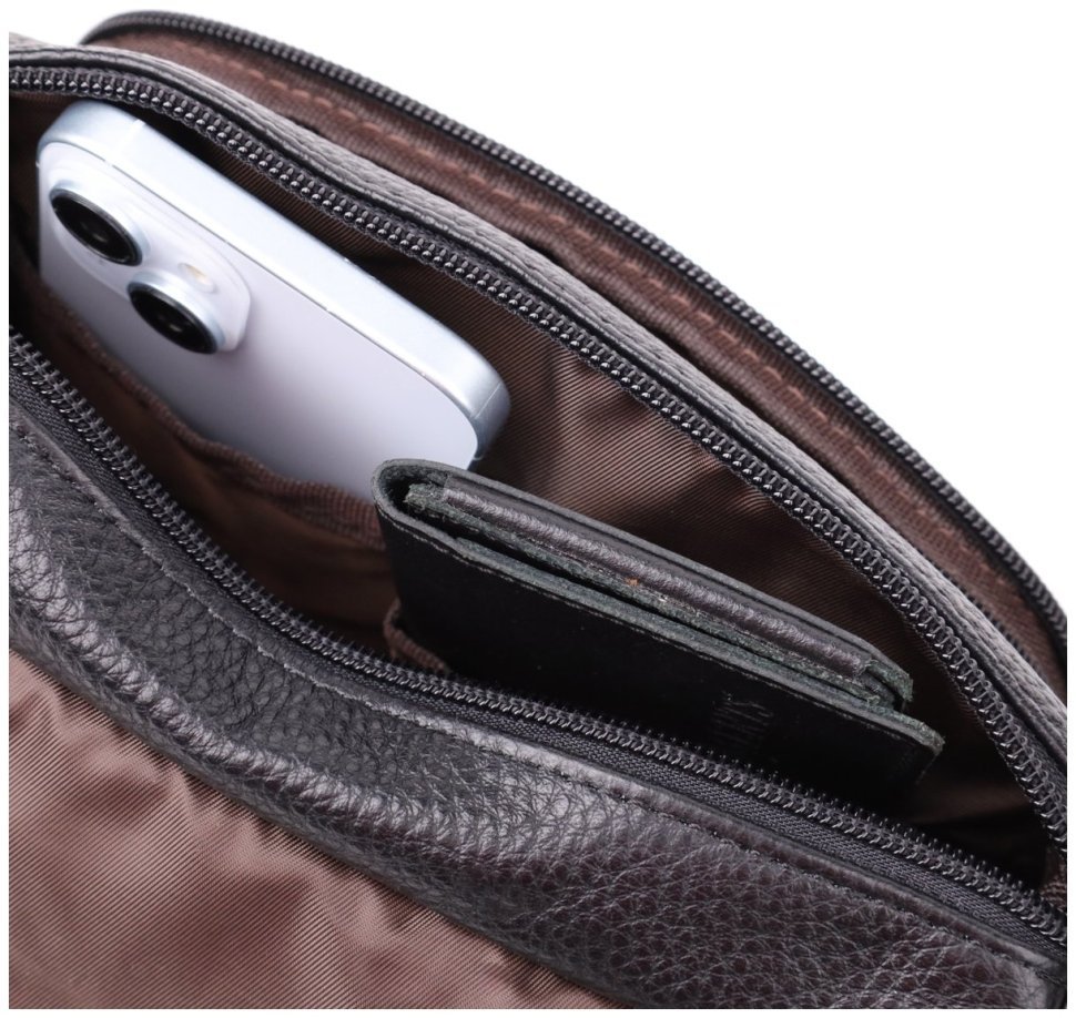 Стильная женская сумка через плечо из натуральной фактурной кожи черного цвета с клапаном на магните Vintage 108359 modnotak фото №8