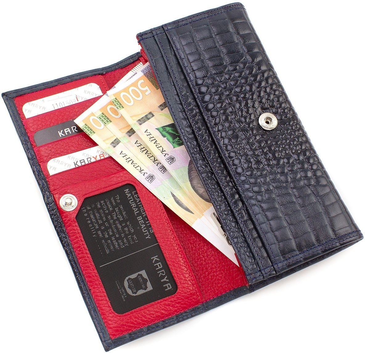 Фірмовий гаманець з натуральної синьо-червоної шкіри KARYA (12387)