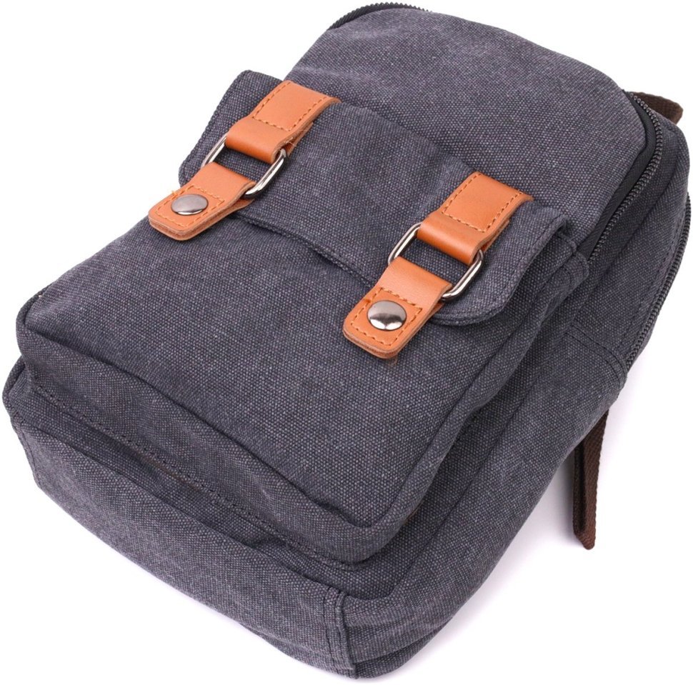 Черная текстильная сумка-рюкзак с двумя отделениями на молнии Vintage 2422162