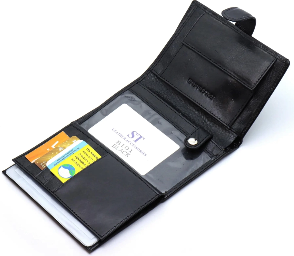 Вертикальний чоловічий гаманець із гладкої шкіри із блоком під документи ST Leather (21525)
