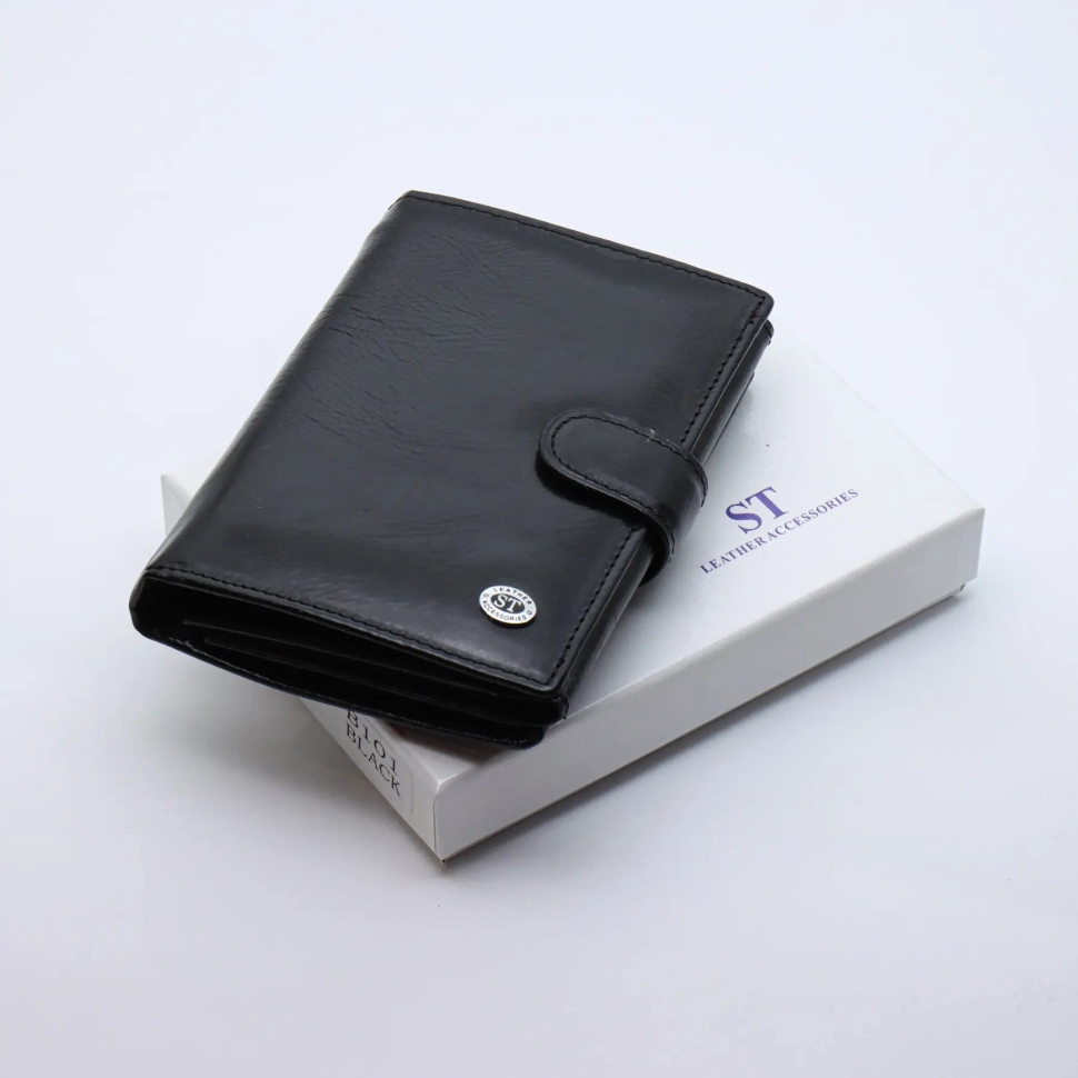 Вертикальний чоловічий гаманець із гладкої шкіри із блоком під документи ST Leather (21525)