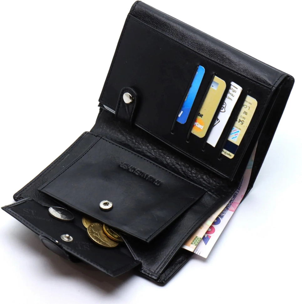 Вертикальный мужской бумажник из гладкой кожи с блоком под документы ST Leather (21525)