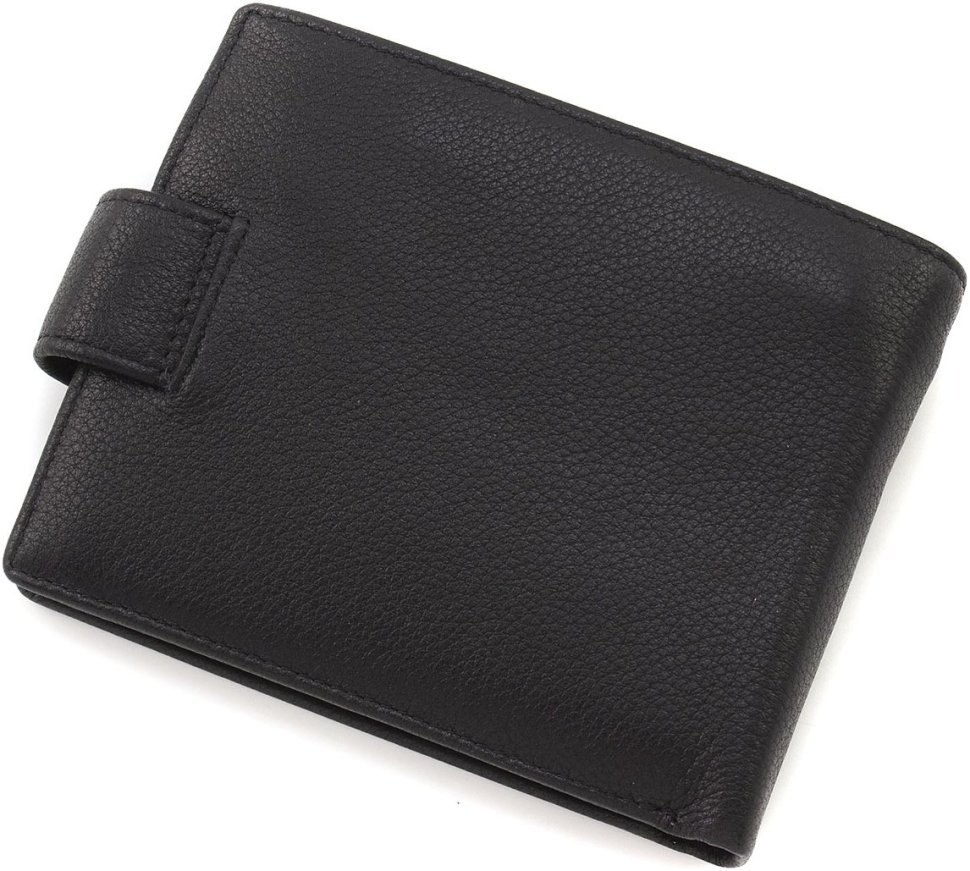 Чорне шкіряне чоловіче портмоне невеликого розміру на кнопці Marco Coverna 68659