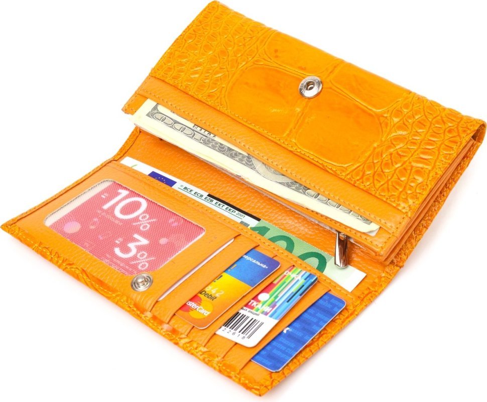 Яскравий жіночий гаманець із натуральної фактурної шкіри з фіксацією на клапан CANPELLINI (2421651)