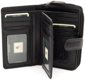 Женский кошелек из натуральной кожи черного цвета под много карт с RFID-защитой - Visconti Madame 68859