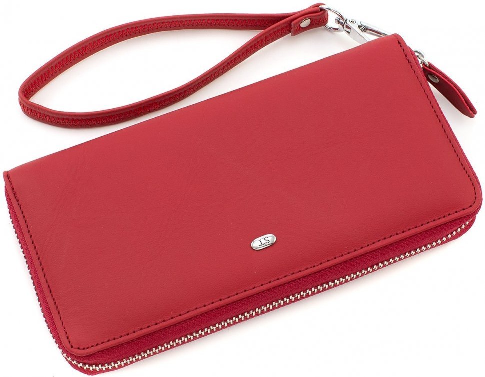 Женский кожаный кошелек на молнии красного цвета из гладкой кожи - ST Leather (19467)