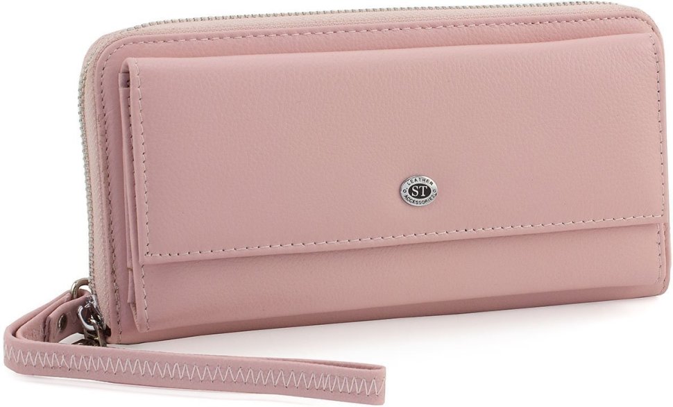 Світло-рожевий жіночий шкіряний гаманець великого розміру ST Leather (15318)