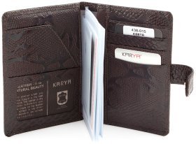 Кожаная обложка для документов коричневого цвета с принтом под змею KARYA (15551)