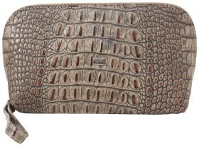 Бежевая женская косметичка из натуральной кожи под крокодила Desisan 80160