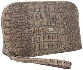 Бежевая женская косметичка из натуральной кожи под крокодила Desisan 80160