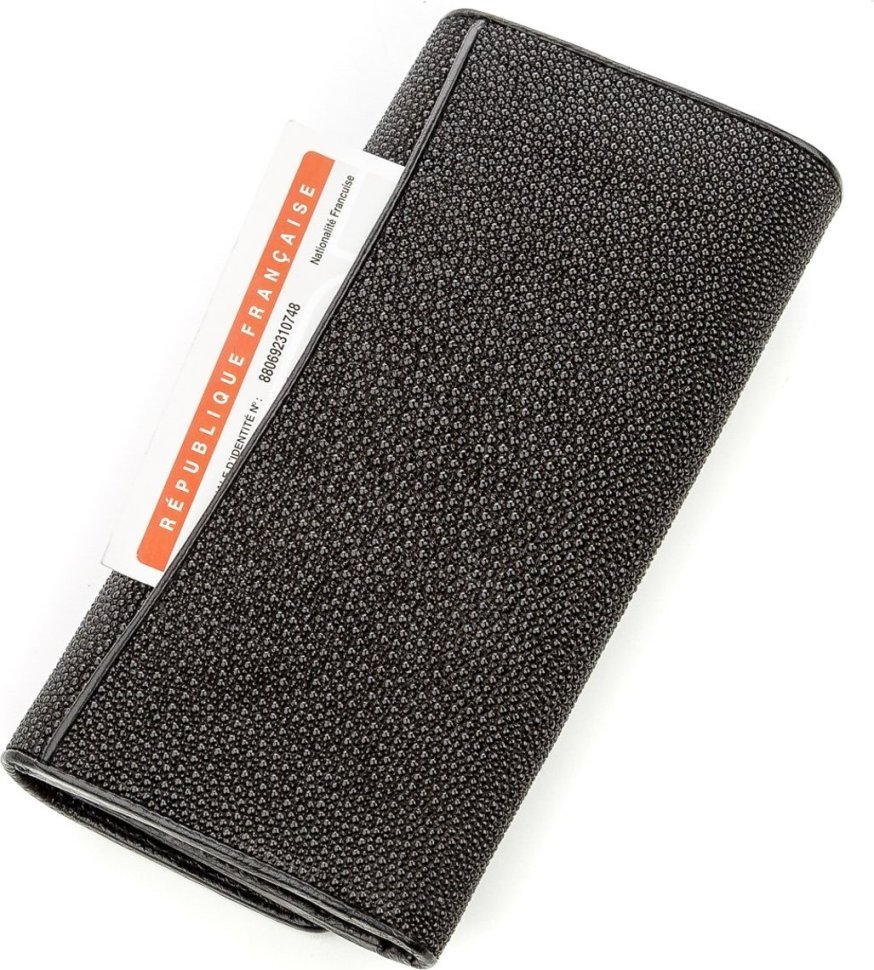 Класичний жіночий гаманець з чорної шкіри ската STINGRAY LEATHER (024-18620)