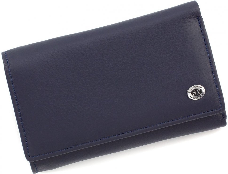 Темно-синій гаманець з натуральної шкіри для карт і монет ST Leather (15610)