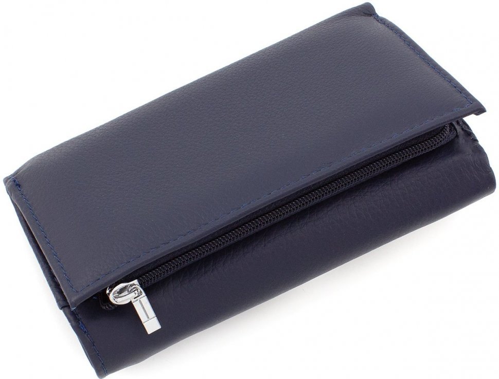 Темно-синій гаманець з натуральної шкіри для карт і монет ST Leather (15610)