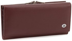Бордовый женский кожаный кошелек с наружной монетницей на застежке поцелуй ST Leather 90860