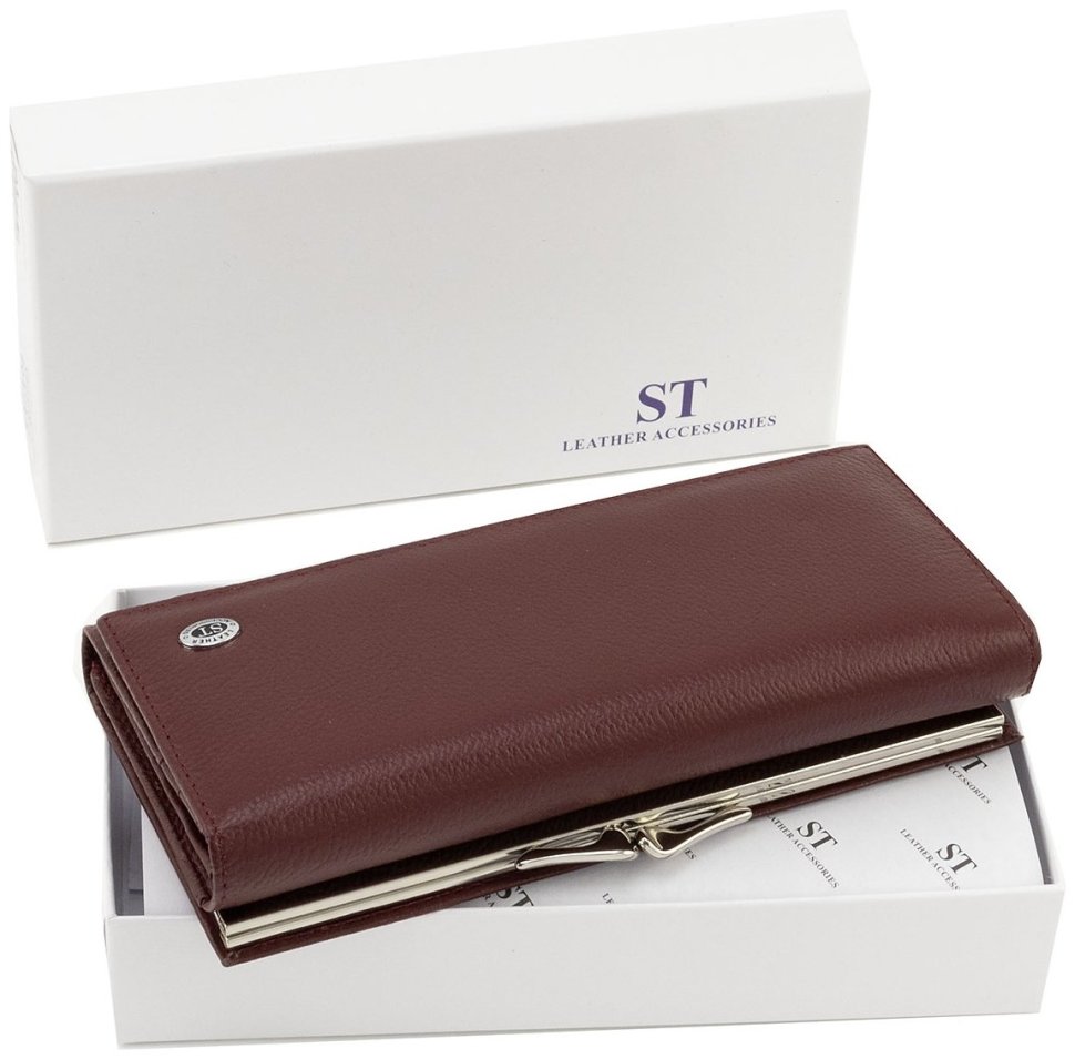 Бордовый женский кожаный кошелек с наружной монетницей на застежке поцелуй ST Leather 90860 фото №11 Бордовый женский кожаный кошелек с наружной монетницей на застежке поцелуй ST Leather 90860 modnotak фото №11