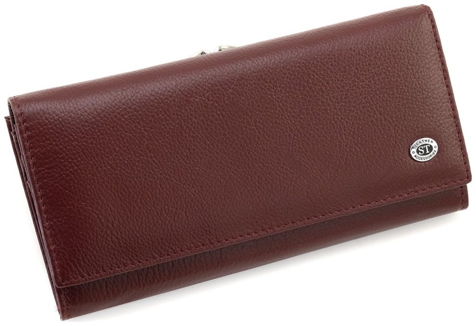 Бордовый женский кожаный кошелек с наружной монетницей на застежке поцелуй ST Leather 90860 фото №3 Бордовый женский кожаный кошелек с наружной монетницей на застежке поцелуй ST Leather 90860 modnotak фото №3