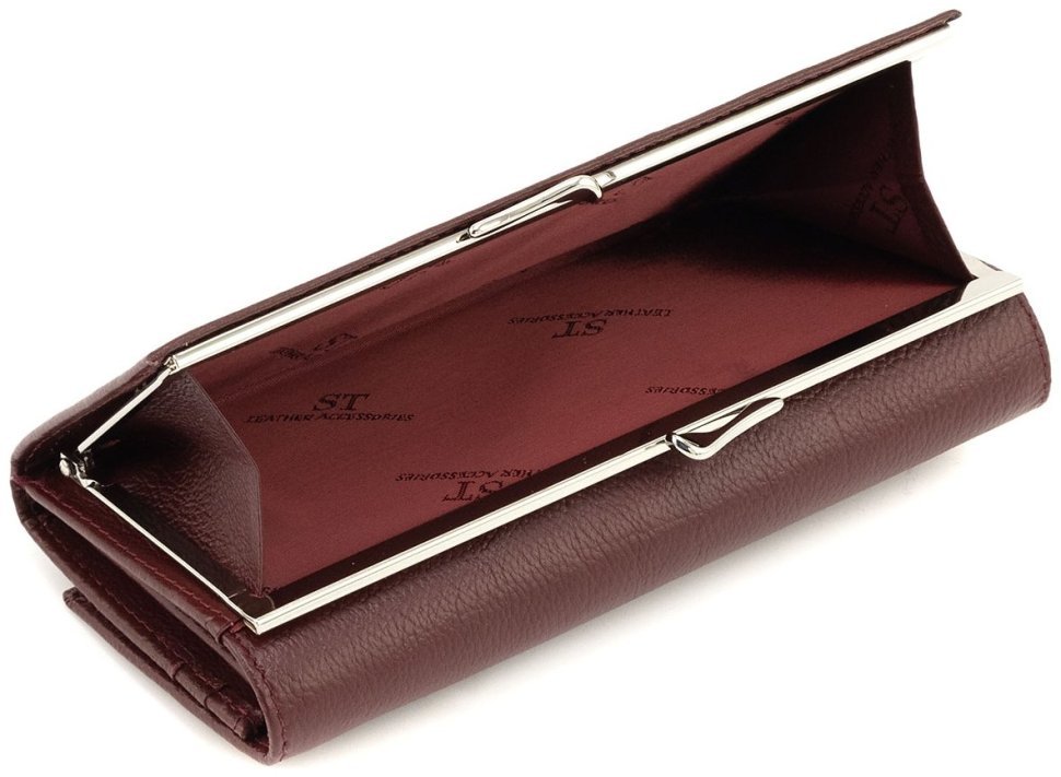 Бордовый женский кожаный кошелек с наружной монетницей на застежке поцелуй ST Leather 90860 фото №5 Бордовый женский кожаный кошелек с наружной монетницей на застежке поцелуй ST Leather 90860 modnotak фото №5