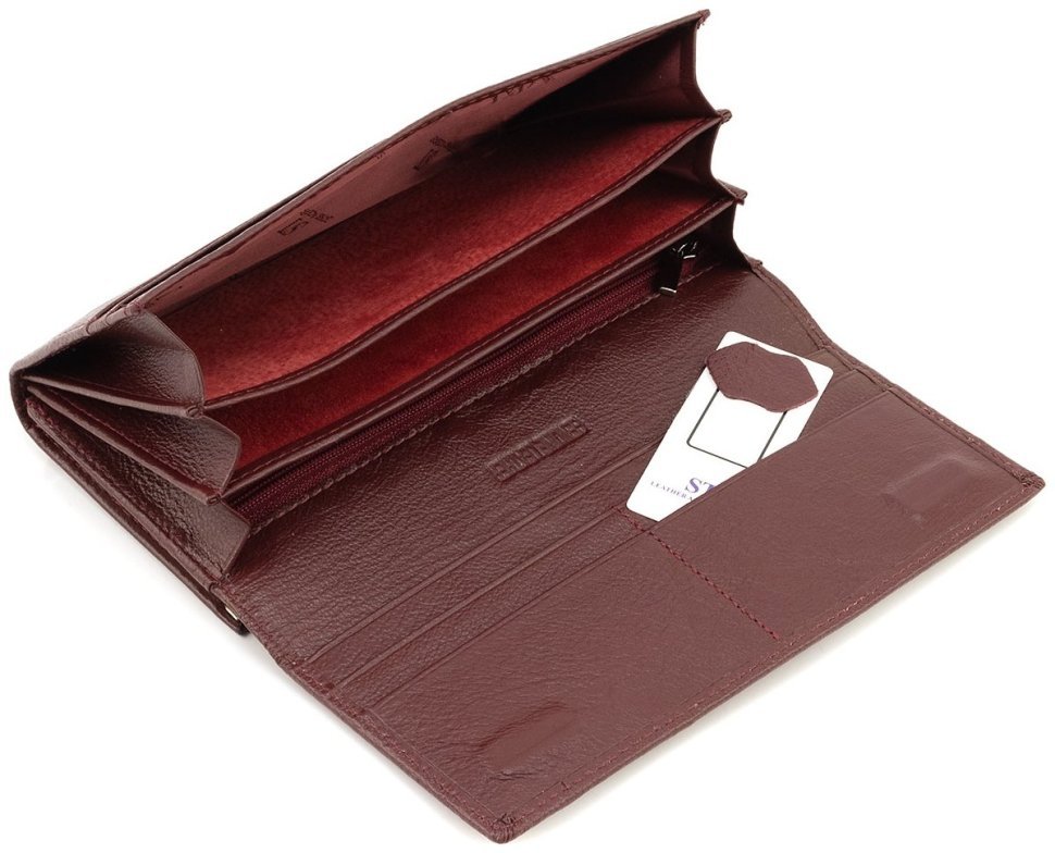 Бордовый женский кожаный кошелек с наружной монетницей на застежке поцелуй ST Leather 90860 фото №10 Бордовый женский кожаный кошелек с наружной монетницей на застежке поцелуй ST Leather 90860 modnotak фото №10