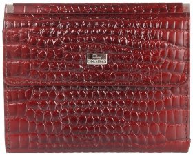 Бордовый женский кошелек из лаковой кожи под рептилию на кнопке Desisan 81160