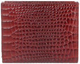 Бордовый женский кошелек из лаковой кожи под рептилию на кнопке Desisan 81160