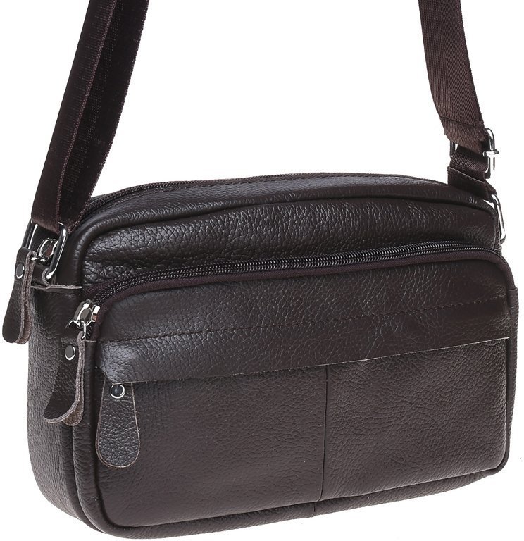 Мужская горизонтальная сумка из натуральной кожи коричневого цвета Borsa Leather (15647)
