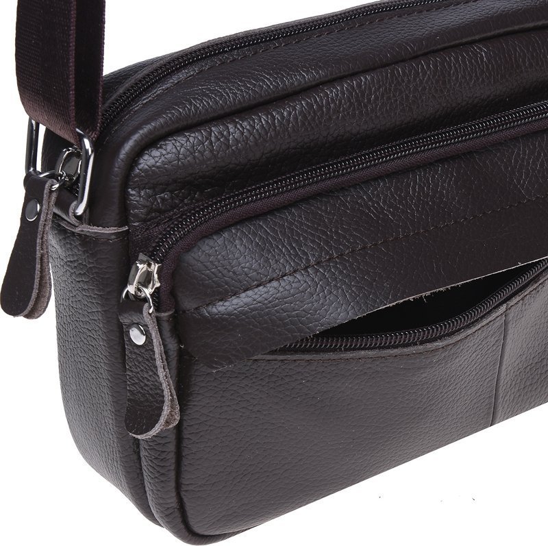 Мужская горизонтальная сумка из натуральной кожи коричневого цвета Borsa Leather (15647)