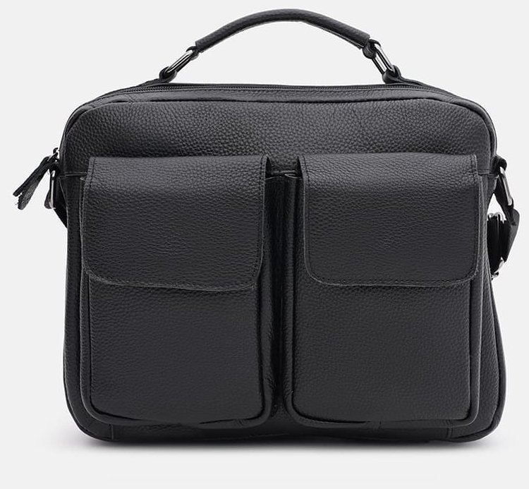 Чоловіча шкіряна сумка-портфель середнього розміру у чорному кольорі Keizer 71660