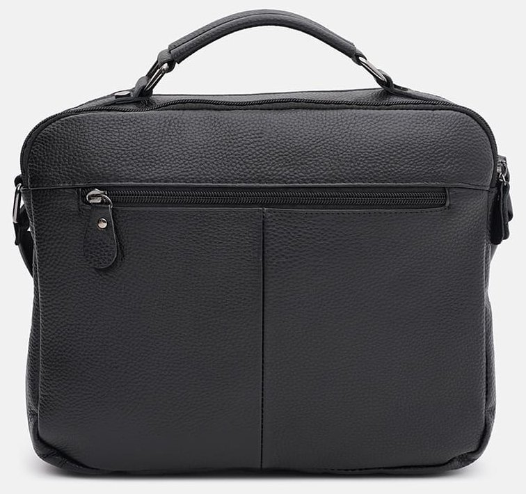 Мужская кожаная сумка-портфель среднего размера в черном цвете Keizer 71660