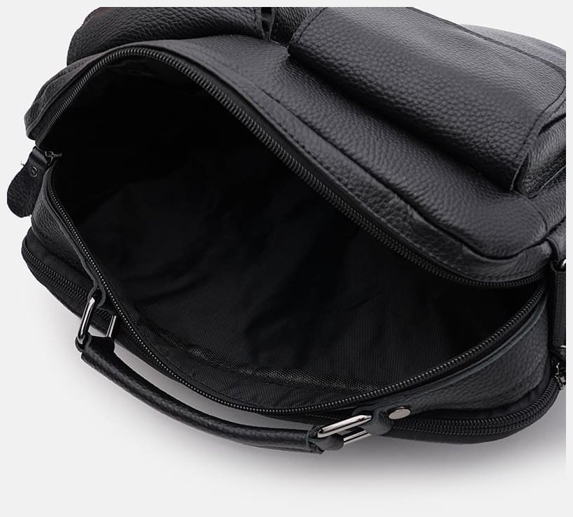 Мужская кожаная сумка-портфель среднего размера в черном цвете Keizer 71660