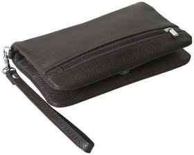 Кожаный клатч коричневого цвета с ремешком на кисть Vip Collection 102360